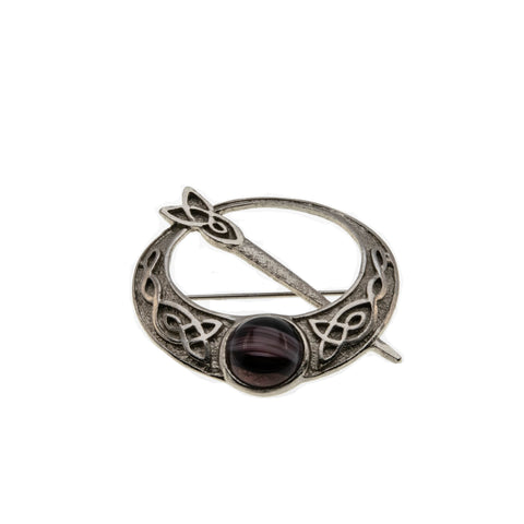 Kida Of London - Vintage Signed 'Kida' Silver Metal Glass Agate Celtic Brooch (VBR233)