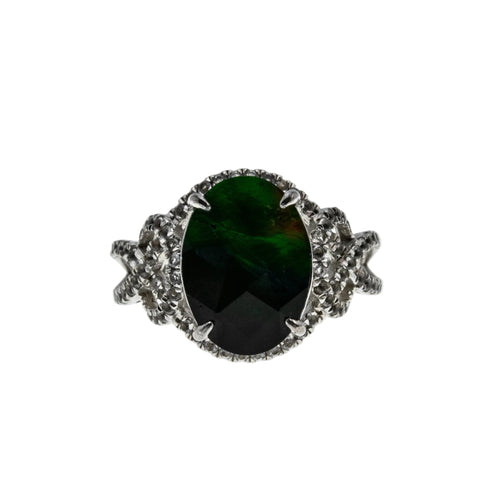 Colour Your World - Vintage Sterling Silver Simulated  Ammolite (Quartz) Doublet, Natural White Topaz  Ring (VR1102)