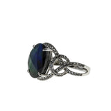 Colour Your World - Vintage Sterling Silver Simulated  Ammolite (Quartz) Doublet, Natural White Topaz  Ring (VR1102)