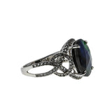 Colour Your World - Vintage Sterling Silver Simulated  Ammolite (Quartz) Doublet, Natural White Topaz  Ring (VR1102)