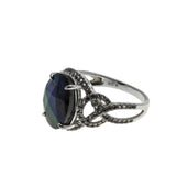 Colour Your World - Vintage Sterling Silver Simulated  Ammolite (Quartz) Doublet, Natural White Topaz  Ring (VR1102)