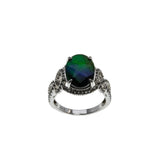 Colour Your World - Vintage Sterling Silver Simulated  Ammolite (Quartz) Doublet, Natural White Topaz  Ring (VR1102)