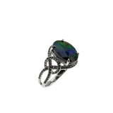 Colour Your World - Vintage Sterling Silver Simulated  Ammolite (Quartz) Doublet, Natural White Topaz  Ring (VR1102)