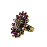 Full Bloom - Vintage Signed 'Heidi Daus' Bronze Toned Metal Austrian Swarovski Crystal Rhinestone Statement Flower Ring (VR866)