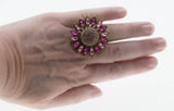 Full Bloom - Vintage Signed 'Heidi Daus' Bronze Toned Metal Austrian Swarovski Crystal Rhinestone Statement Flower Ring (VR866)
