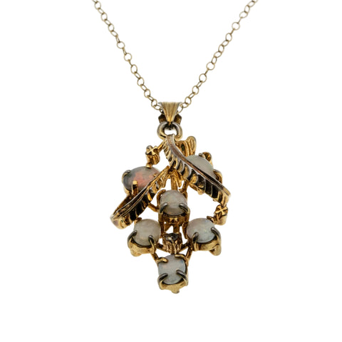 Grape-Vine - Vintage Gold Plated Synthetic Opal & Crystal Rhinestone Pendant & 14K Gold Fill Chain (VP299)