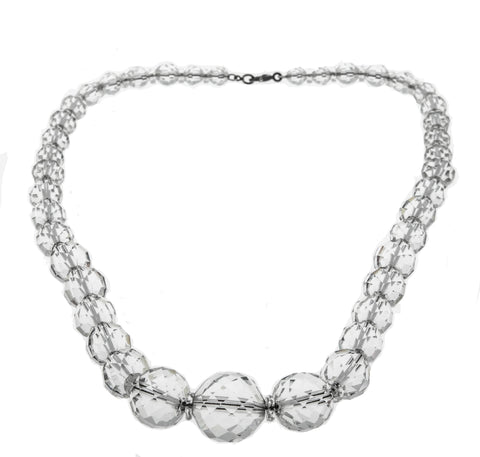 Pools Of Light - Art Deco Sterling Silver Multi-Faceted Crystal Graduated Necklace (ADN076)