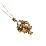 Grape-Vine - Vintage Gold Plated Synthetic Opal & Crystal Rhinestone Pendant & 14K Gold Fill Chain (VP299)