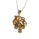 Grape-Vine - Vintage Gold Plated Synthetic Opal & Crystal Rhinestone Pendant & 14K Gold Fill Chain (VP299)