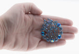 Shades Of Blue - Vintage 'Continental' Rhodium Plated Austrian Swarovski Crystal Rhinestone Brooch (VBR234)