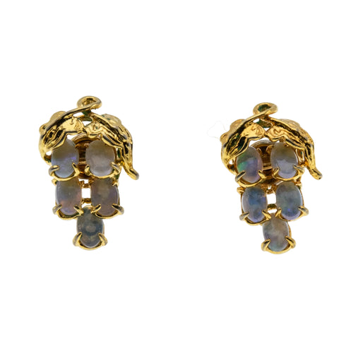 Grape-Vine - Vintage Gold Plated Synthetic Opal Cascade Stud Earrings (VE515)