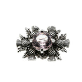 Emblem Of Scotland - Vintage Signed 'Scotland' Silver Plate Crystal Rhinestone Thistle Brooch (VBR338)