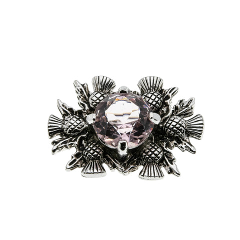 Emblem Of Scotland - Vintage Signed 'Scotland' Silver Plate Crystal Rhinestone Thistle Brooch (VBR338)