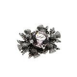 Emblem Of Scotland - Vintage Signed 'Scotland' Silver Plate Crystal Rhinestone Thistle Brooch (VBR338)