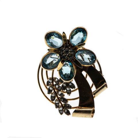 Retro Blossom- Vintage 12K Gold Filled Paste Flower Brooch (VBR235)