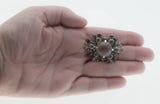Emblem Of Scotland - Vintage Signed 'Scotland' Silver Plate Crystal Rhinestone Thistle Brooch (VBR338)