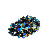 London Blue - Vintage Gold Plated Austrian Swarovski Aurora Borealis Crystal Rhinestone Brooch (VBR236)