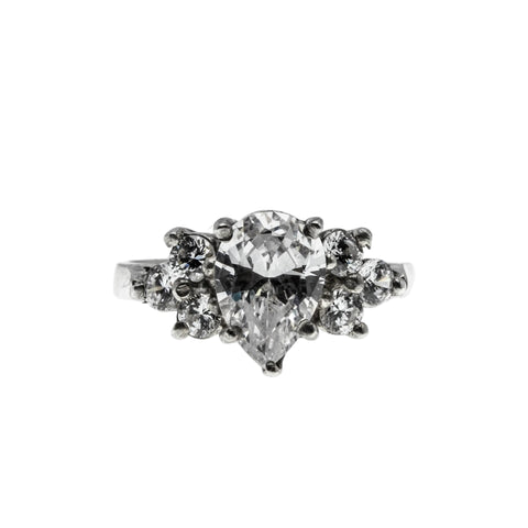 Water Drops - Vintage Sterling Silver Pear Shaped Cubic Zirconia Ring (VR1107)