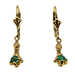 Asprey-Victorian Rare French 18K Gold Natural Emerald Eagle Claw Lever Back Earrings (VICE045)