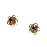 Crimson Flowers - Vintage 14K Gold Natural Ruby Flower Stud Earrings (VE517)