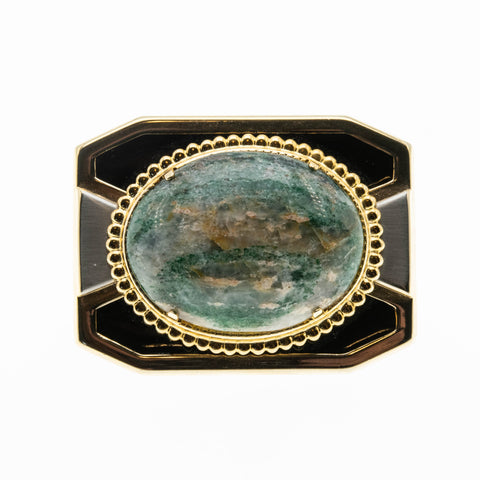 Buckle Up - Vintage Retro Gold Plated Natural Aventurine Quartz Cabochon &  Black enamel Belt Buckle (VA019)