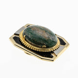 Buckle Up - Vintage Retro Gold Plated Natural Aventurine Quartz Cabochon &  Black enamel Belt Buckle (VA019)