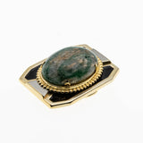 Buckle Up - Vintage Retro Gold Plated Natural Aventurine Quartz Cabochon &  Black enamel Belt Buckle (VA019)