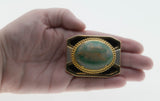 Buckle Up - Vintage Retro Gold Plated Natural Aventurine Quartz Cabochon &  Black enamel Belt Buckle (VA019)