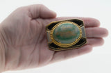 Buckle Up - Vintage Retro Gold Plated Natural Aventurine Quartz Cabochon &  Black enamel Belt Buckle (VA019)