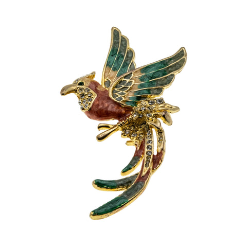Bird Of Paradise - Vintage Gold Plated Crystal Rhinestone Enamel Bird Brooch (VBR352)