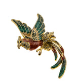 Bird Of Paradise - Vintage Gold Plated Crystal Rhinestone Enamel Bird Brooch (VBR352)