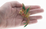 Bird Of Paradise - Vintage Gold Plated Crystal Rhinestone Enamel Bird Brooch (VBR352)
