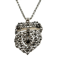 Baroque Opulence - Rare Georgian Circa 1780 14K Gold & Silver Rose Cut Diamond Hand-Wrought Filigree Heart Pendant/Brooch & Chain (GP009)