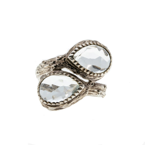 Water Drops - Estate Sterling Silver White Topaz Bypass Ring (ER316)