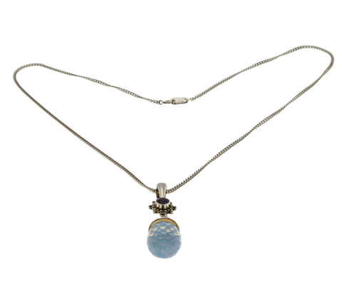 Ethereal Drop - Vintage Signed "Sajen' Sterling Silver Opalite Briolette & Natural Amethyst Pendant & Chain (VP301)