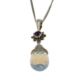 Ethereal Drop - Vintage Signed "Sajen' Sterling Silver Opalite Briolette & Natural Amethyst Pendant & Chain (VP301)