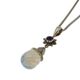 Ethereal Drop - Vintage Signed "Sajen' Sterling Silver Opalite Briolette & Natural Amethyst Pendant & Chain (VP301)