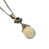 Ethereal Drop - Vintage Signed "Sajen' Sterling Silver Opalite Briolette & Natural Amethyst Pendant & Chain (VP301)