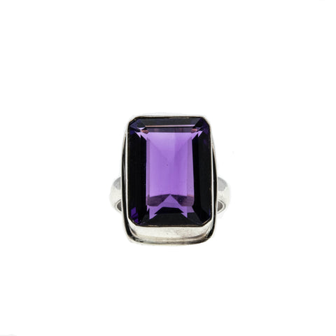 Purple Reign - Estate Sterling Silver Emerald Cut Amethyst Ring (ER315)