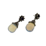 Ethereal Drops - Vintage Signed 'Sajen'Sterling Silver Opalite Briolette & Natural Amethyst Earrings (VE528)