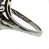 Geometric Art - Art Deco 18K White Gold Old Mine Cut Diamond & Sapphire Shield Ring (ADR246)