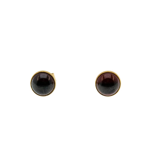 Vampire Bite - Vintage English 9K Gold Natural Garnet Cabochon Stud Earrings (VE529)