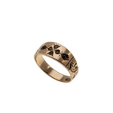 Petite Point  - Victorian Circa 1890 14K Gold Natural Garnet  & Seed Pearl Engraved Gypsy Ring (VICR185)