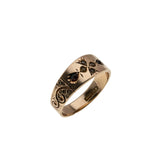 Petite Point  - Victorian Circa 1890 14K Gold Natural Garnet  & Seed Pearl Engraved Gypsy Ring (VICR185)