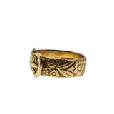 On This Day In 1894 - Victorian English 18K Gold Carved 'Forget Me Knot & Foliage' Buckle Band Ring (VICR186)