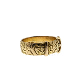 On This Day In 1894 - Victorian English 18K Gold Carved 'Forget Me Knot & Foliage' Buckle Band Ring (VICR186)