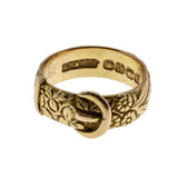 On This Day In 1894 - Victorian English 18K Gold Carved 'Forget Me Knot & Foliage' Buckle Band Ring (VICR186)