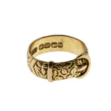 On This Day In 1894 - Victorian English 18K Gold Carved 'Forget Me Knot & Foliage' Buckle Band Ring (VICR186)
