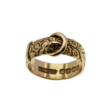 On This Day In 1894 - Victorian English 18K Gold Carved 'Forget Me Knot & Foliage' Buckle Band Ring (VICR186)