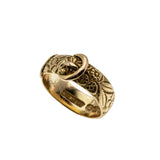 On This Day In 1894 - Victorian English 18K Gold Carved 'Forget Me Knot & Foliage' Buckle Band Ring (VICR186)